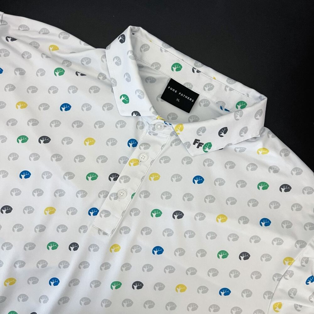 Fore Fathers Golf Polo‎ Shirt Mens XL Reindeer Print Short Sleeve Stretch AOP